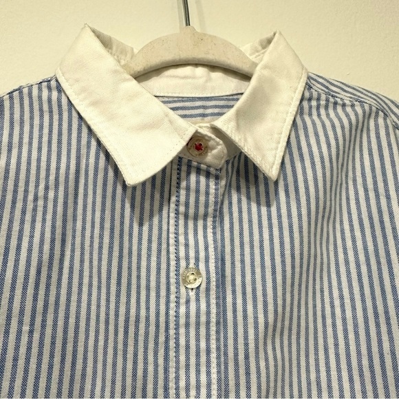 Lands End Girl’s Long Sleeve Striped Button Down Shirt Blue and White Size 6 - Picture 2 of 3